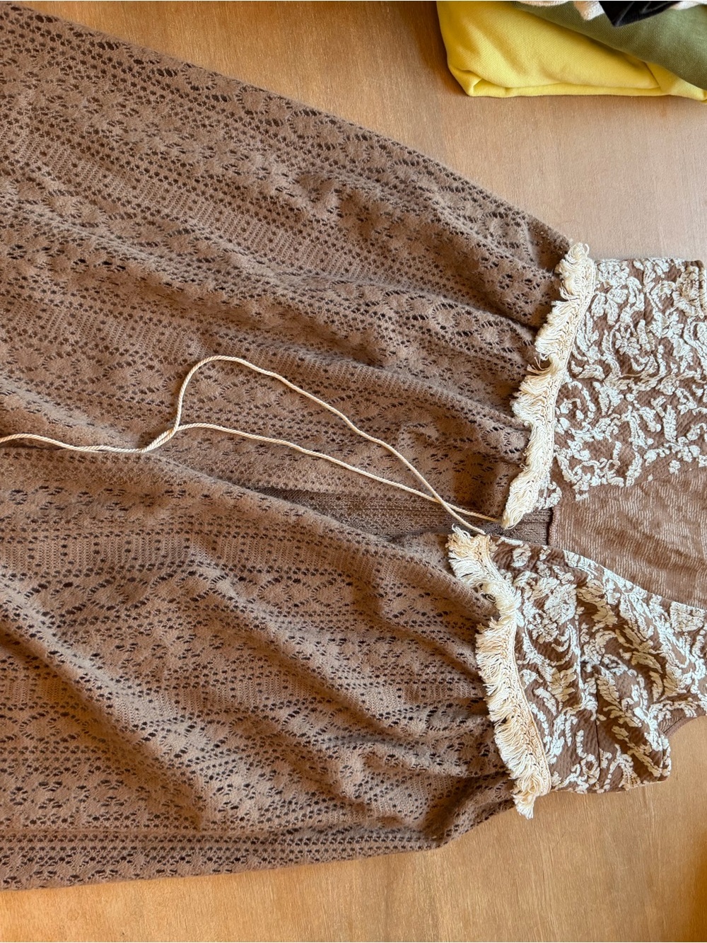 A'Reve Brown Lace-Textured Women's Top with Cream Trim